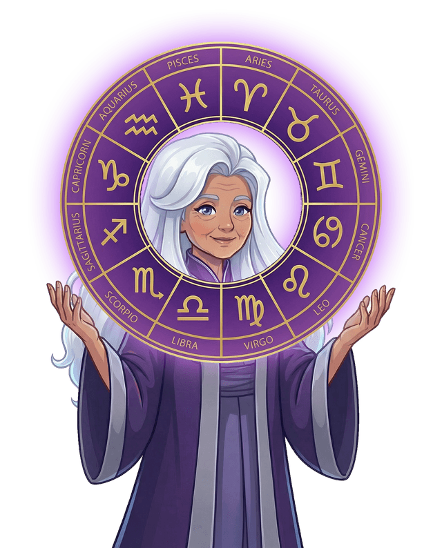 Astrid holding zodiac wheel